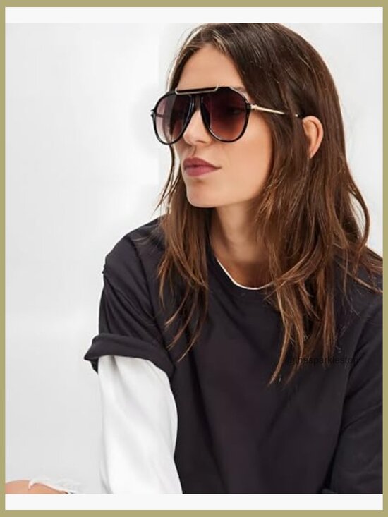 Oversized Retro Aviator Sunglasses Gold Metal Shades UV400 Protection